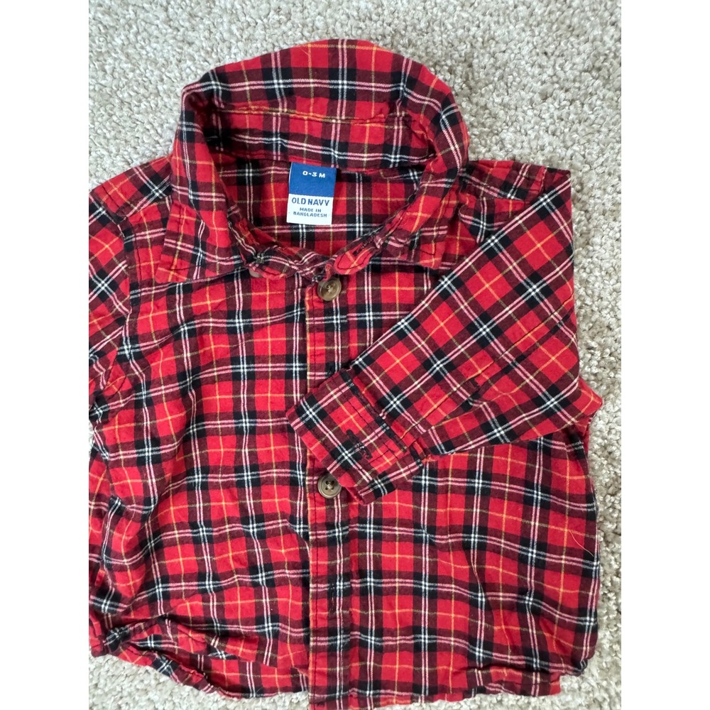 Old Navy Baby Boys Red Plaid Flannel Button Down Shirt 0-3 Months Tartan
